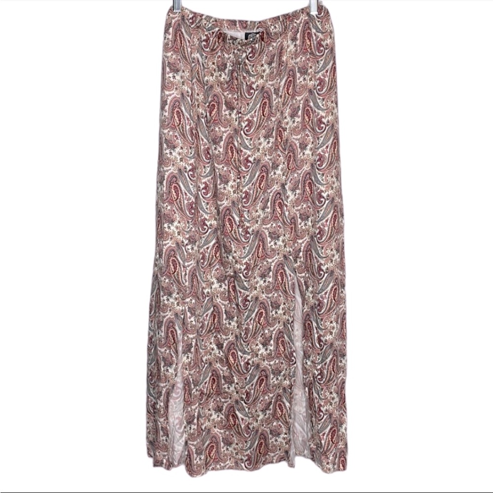 Bobeau Multicolor Paisley Maxi Skirt Double Slit Pull On Boho Sz 1X NWT